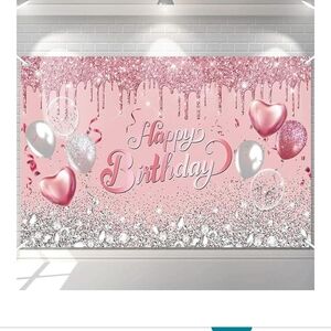 Elegant Pink and Silver Birthday Party Backdrop